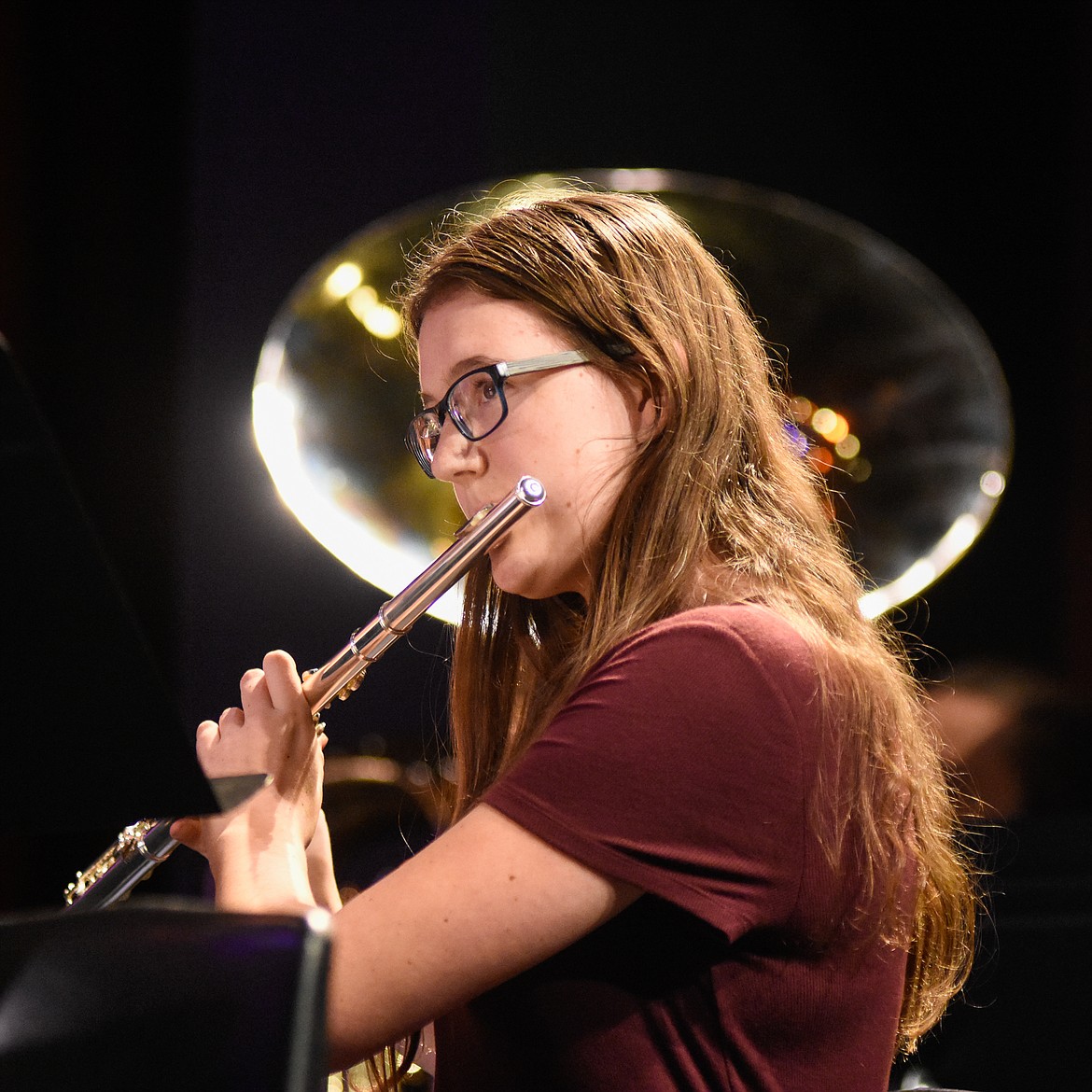 McKynzi Adams performs with the varsity band during their fall concert last Thursday at the Performing Arts Center.