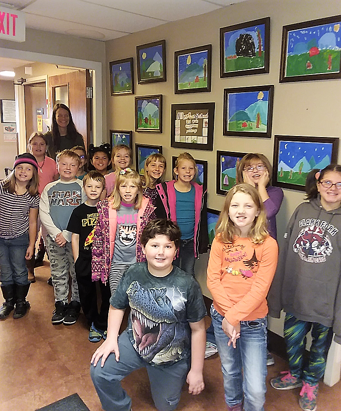 In late October, Alberton third graders had their artwork displayed at Mineral Community Hospital. Their paintings will remain in the lobby for several weeks. (Photo courtesy of Monte Turner)