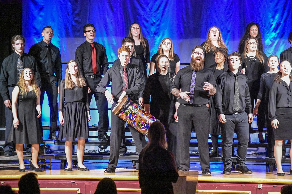The Flathead Valley Community College Chorale Ensemble, directed by Nicole Sanford, performs &#147;Tshotsholoza,&#148; a traditional South African mining song (Ben Kibbey/The Western News)