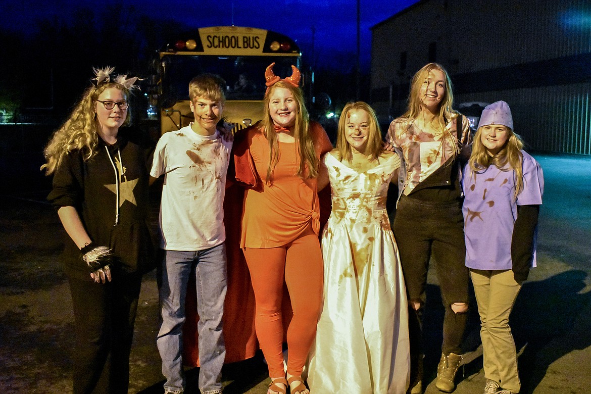 A frightening team of teens worked the haunted school bus at Trunk-or-Treat at the Troy Activity Center Wednesday: Kiralynn Newton, Brett Osborn, Montana Rice, Mazzy Hermes, Ella Pierce and Chloe Yeaton. (Ben Kibbey/The Western News)