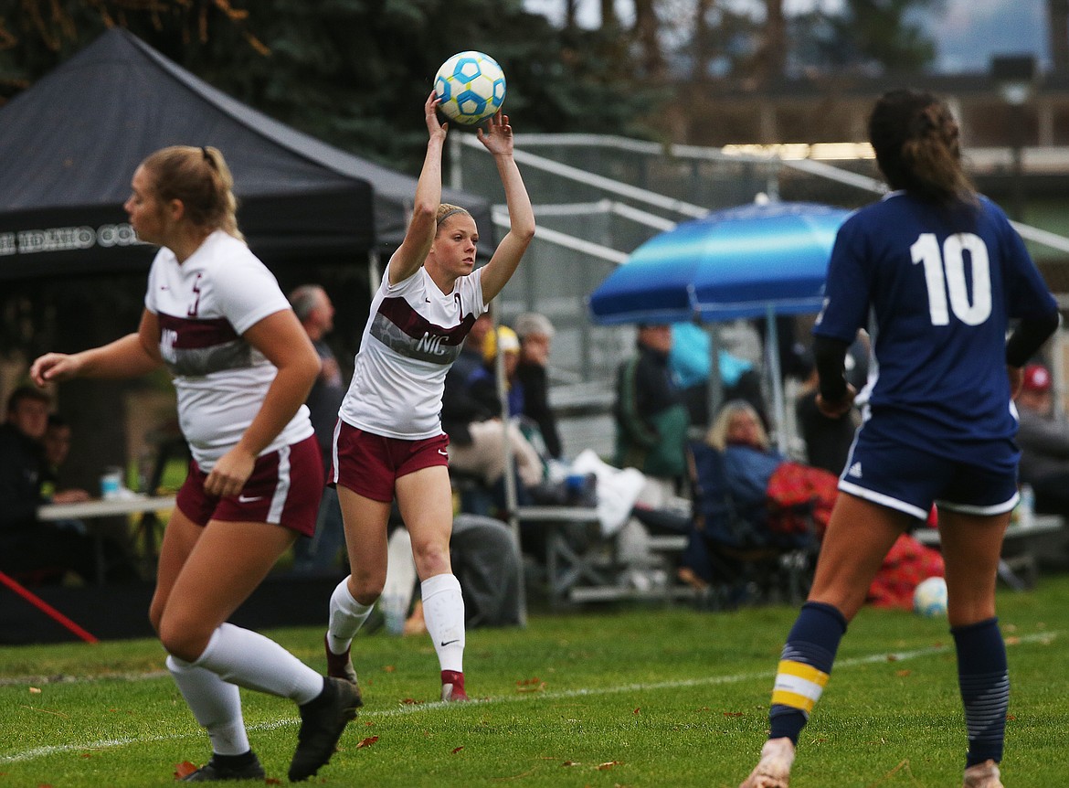 Tiana Cydell of North Idaho College throws the ball in to a teammate during Wednesday&#146;s match against Portland Community College. (LOREN BENOIT/Press)