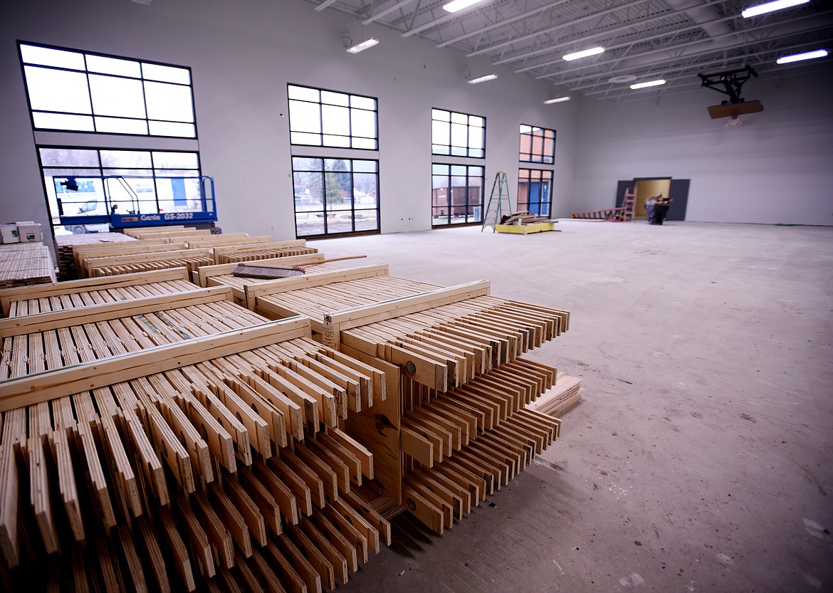 View of the new gymnasium being constructed at Peterson Elementary in Kalispell.