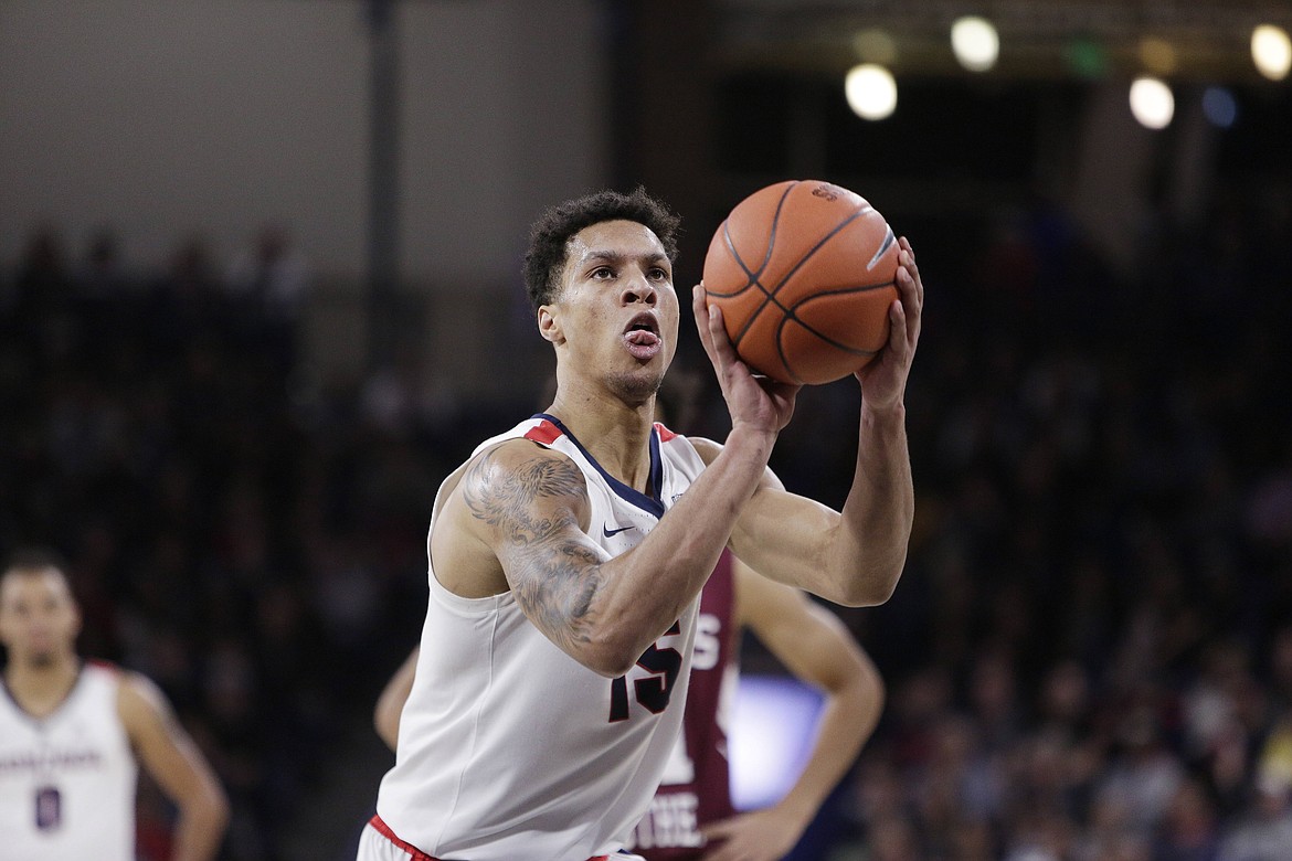 AP Photo/Young Kwak 
Gonzaga forward Brandon Clarke shoots a free throw during the first half of the Bulldogs&#146; 104-67 win over visiting Texas Southern, Saturday.