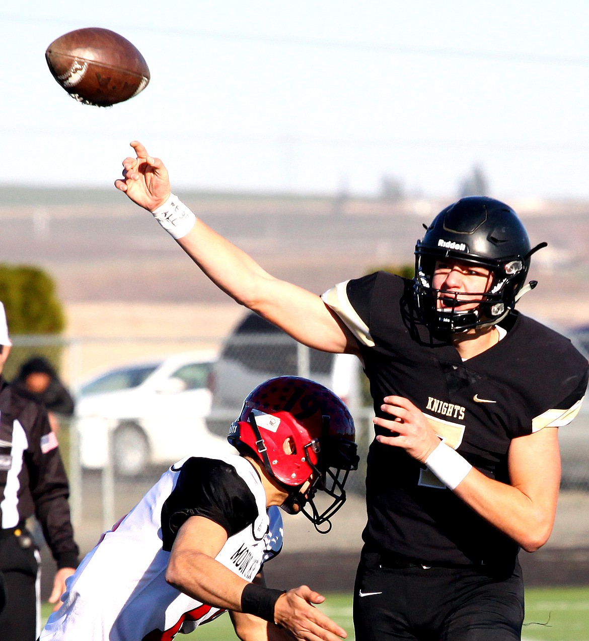 Rodney Harwood/Columbia Basin Herald
Royal quarterback Sawyer Jenks passed for 263 yards and three touchdowns. The Knights quarterback also rushed for another score in Saturday's 1A state quarterfinal at David Nielsen Stadium.