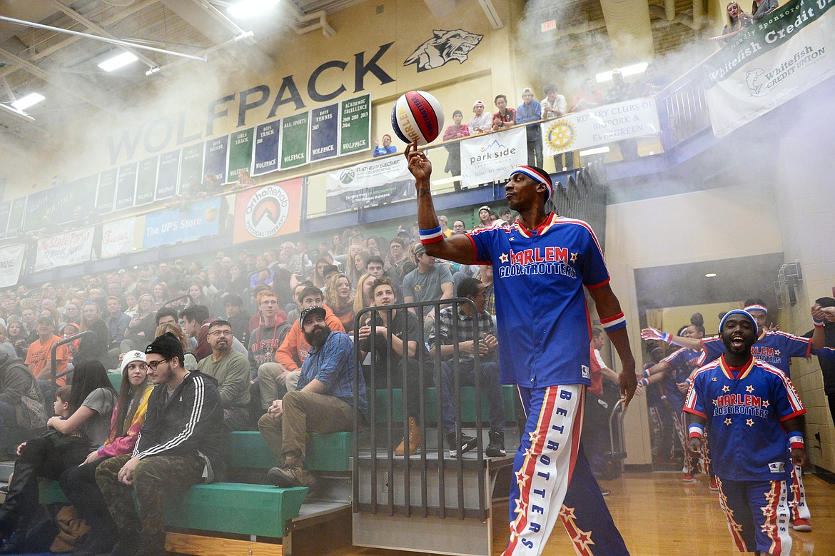 The Harlem Globetrotters walk onto the court before their game against the Washington Generals at Glacier High School on Tuesday, Nov. 13. (Casey Kreider/Daily Inter Lake)