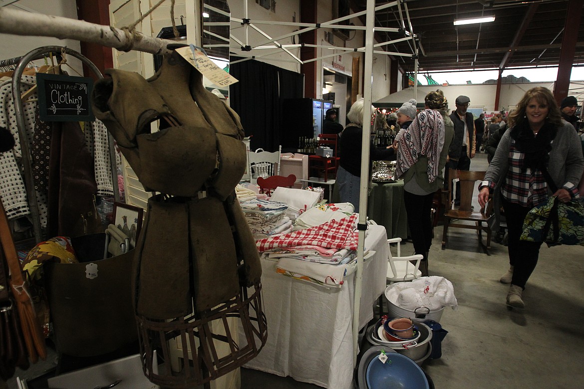 An early 1900s dress form for fitting clothing was one of the many interesting items for sale Saturday during the Rebel Junk Holiday Market in the Jacklin Building of the Kootenai County Fairgrounds. (DEVIN WEEKS/Press)