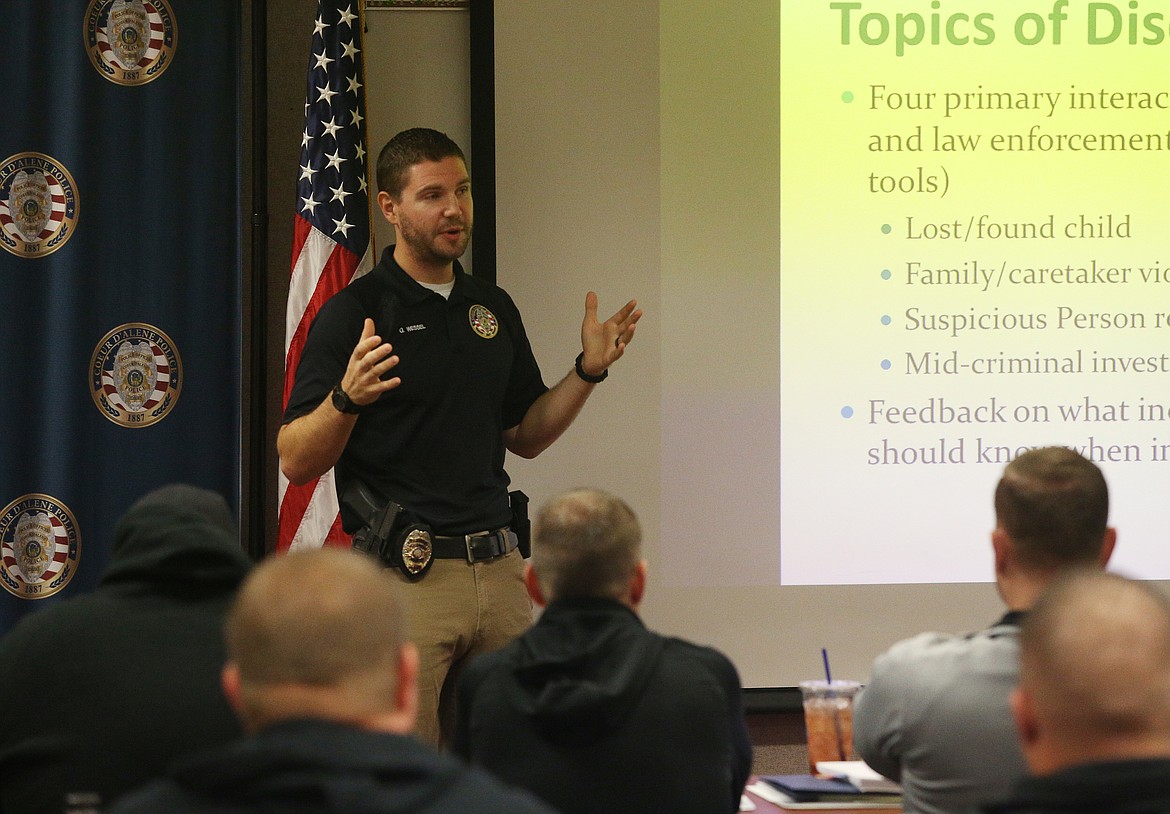 LOREN BENOIT/Press
Det. Gus Wessel, with the Coeur d&#146;Alene Police Department, shares stories Thursday about his encounters with people with disabilities and the importance of law enforcement and first-responders knowing the difference between someone with severe autism and someone who might be breaking the law.