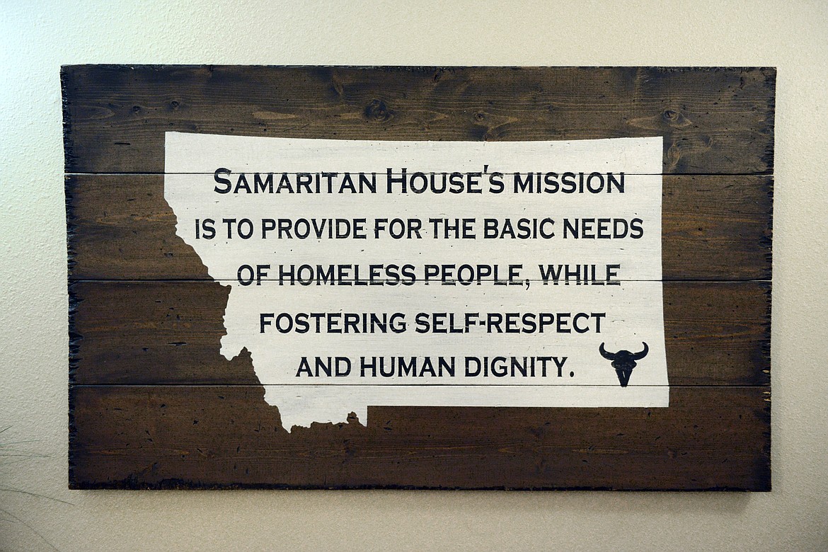 A decorative wall-hanging in the waiting area with Samaritan House&#146;s mission statement. (Casey Kreider/Daily Inter Lake)