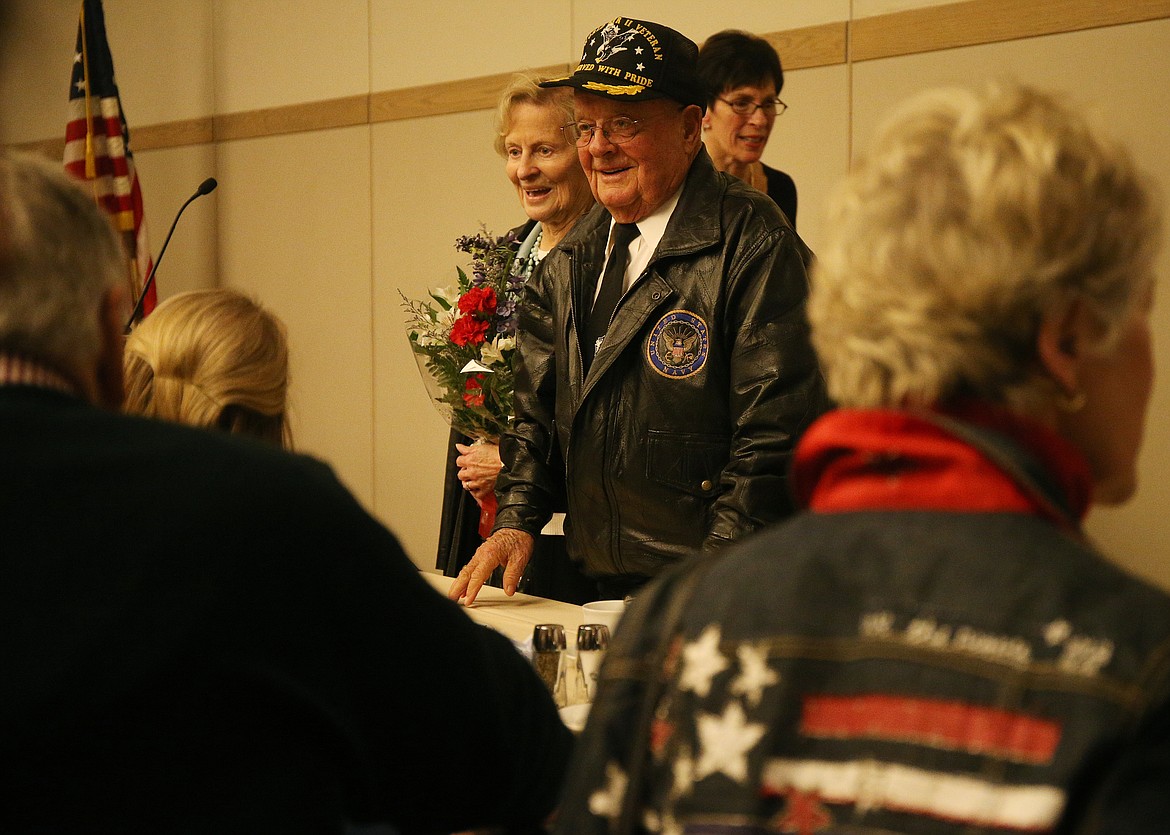 Vic and Kathy Eachon speak with Coeur d&#146;Alene Rotary Club members after the club&#146;s annual Veterans Lunch Friday afternoon at The Coeur d&#146;Alene Resort. (LOREN BENOIT/Press)