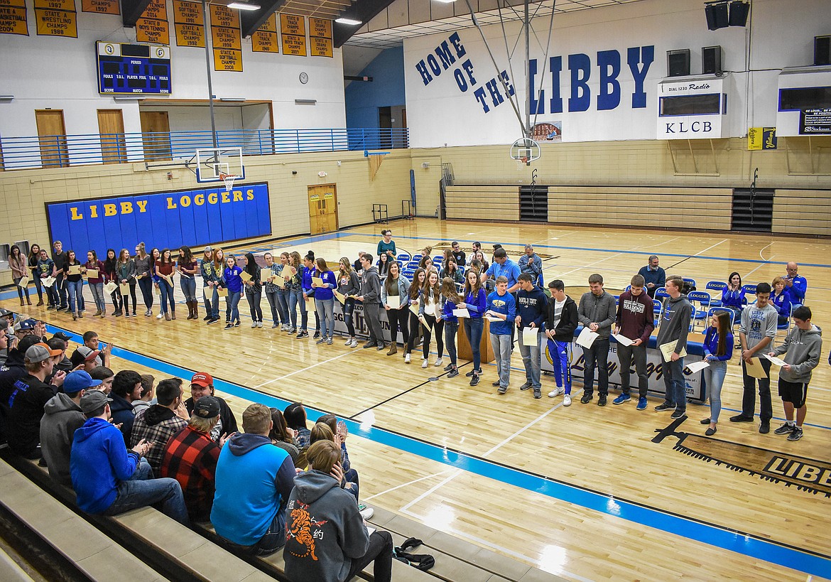 Libby High School recognized 64 students who made Academic All-State &#151; maintaining a 3.5 GPA while earning a varsity letter in a Montana High School Association sanctioned sport &#151; during the Fall Awards Assembly Thursday. (Ben Kibbey/The Western News)