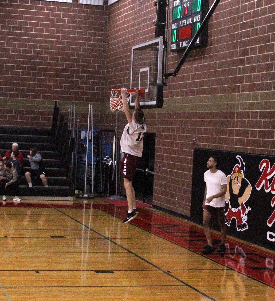 James Carlson dazzles the crowd with a dunk during the NIC mens scrimmage.