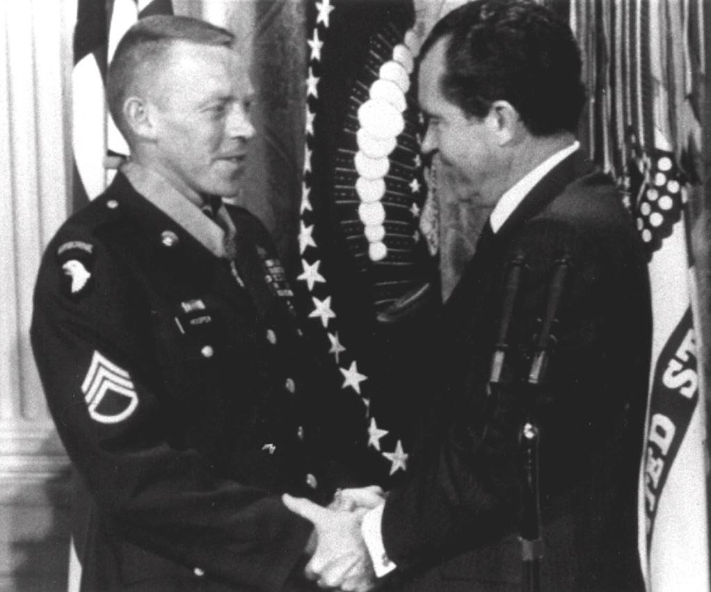 US Army/courtesy photo
Joe Hooper shakes the hand of President Richard Nixon shortly after receiving the Medal of Honor, the United States' highest civilian honor.