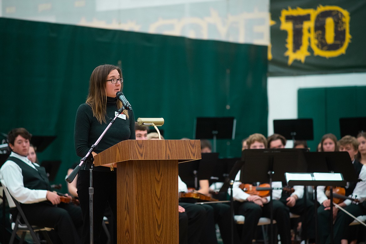 Anna Deese speaks during a Veterans Day assembly last Friday at Whitefish High School.