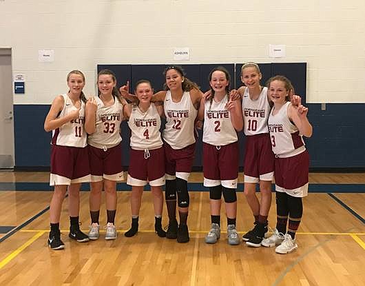 Courtesy photo
The North Idaho Elite seventh-grade girls basketball team won the 7th/8th-grade division in the River City Tournament. From left are Jenna Chase, Payton Sterling, Sophia Zufelt, Kurtsten McKellips, Kamryn Pickford, Avery Waddington and Taylor Hill. Not pictured is Lauren Bengtson. The North Idaho Elite seventh-grade girls basketball team won the recent Turkey Shoot tournament.