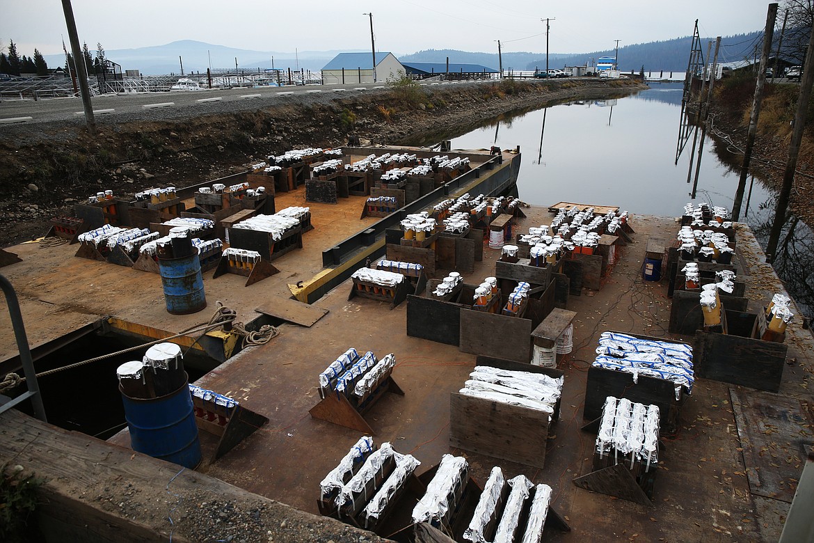 This year, around 4,700 shots aboard two barges will launch skyward at Coeur d'Alene Resort Holiday Light Show fireworks display, presented by Duane and Lola Hagadone and their family. (LOREN BENOIT/Press)