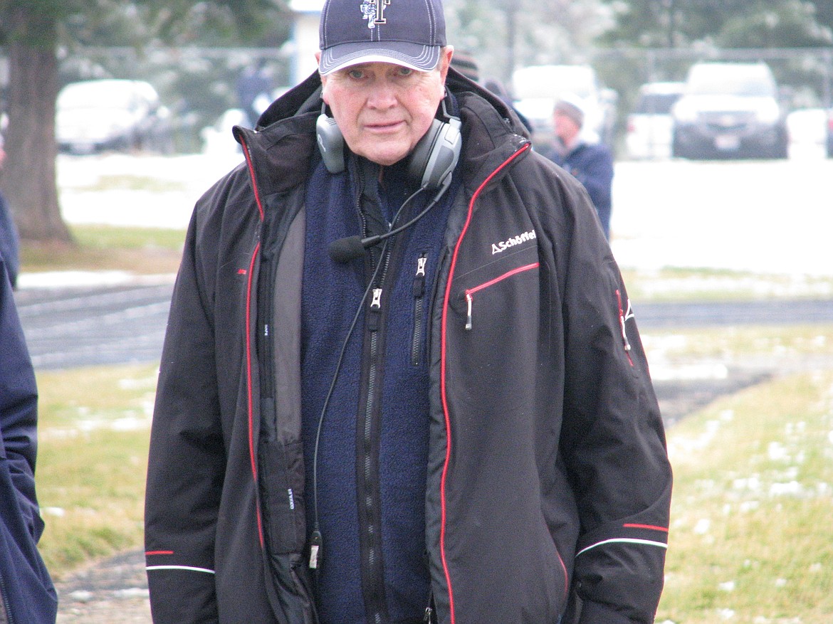 MARK NELKE/Press
Timberlake High football coach Roy Albertson paces the sidelines prior to the Tigers&#146; state semifinal game vs. Homedale on Nov. 10 in Spirit Lake.