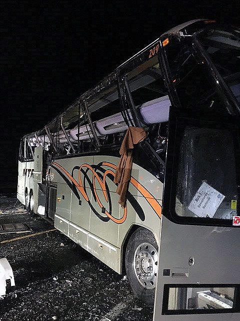 Trooper John Bryant/courtesy photoThe aftermath of Thanksgiving's bus crash on Interstate 90 near George.