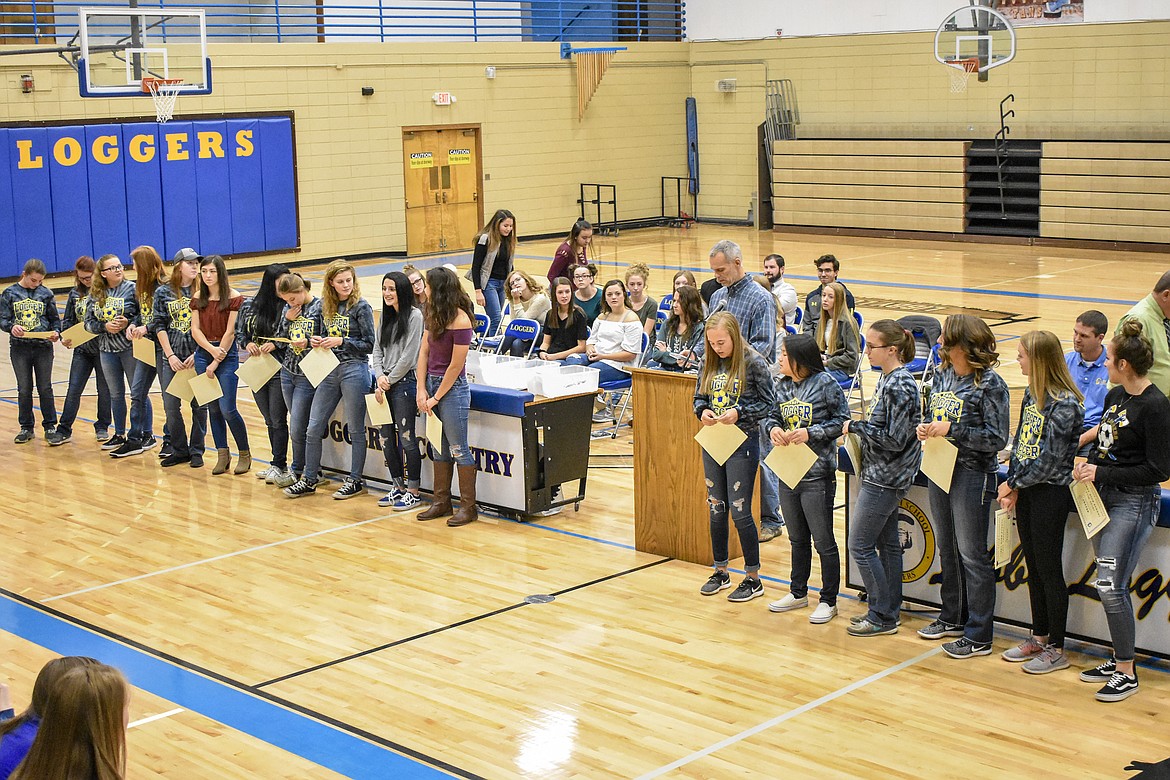 Libby High School girls soccer Head Coach Eric Kapan spoke about both the athletic and academic achievements of his student athletes during the Fall Awards Assembly Thursday, with 10 Academic All State recipients on the team. (Ben Kibbey/The Western News)