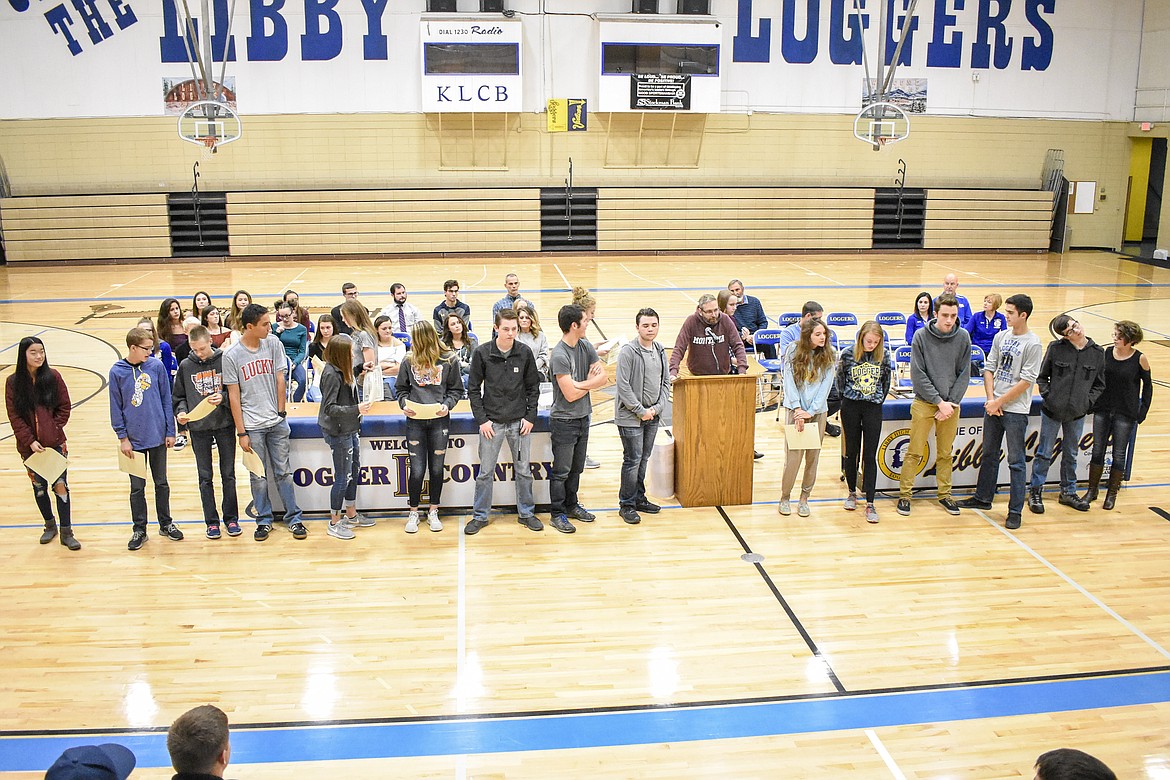 Libby High School cross country Head Coach Rodd Zeiler spoke about not only the accomplishments of this season&#146;s athletes on the high school team, but the inspiration they took from and gave to the new middle school athletes who bolstered the team&#146;s numbers this year during the Fall Awards Assembly Thursday. (Ben Kibbey/The Western News)