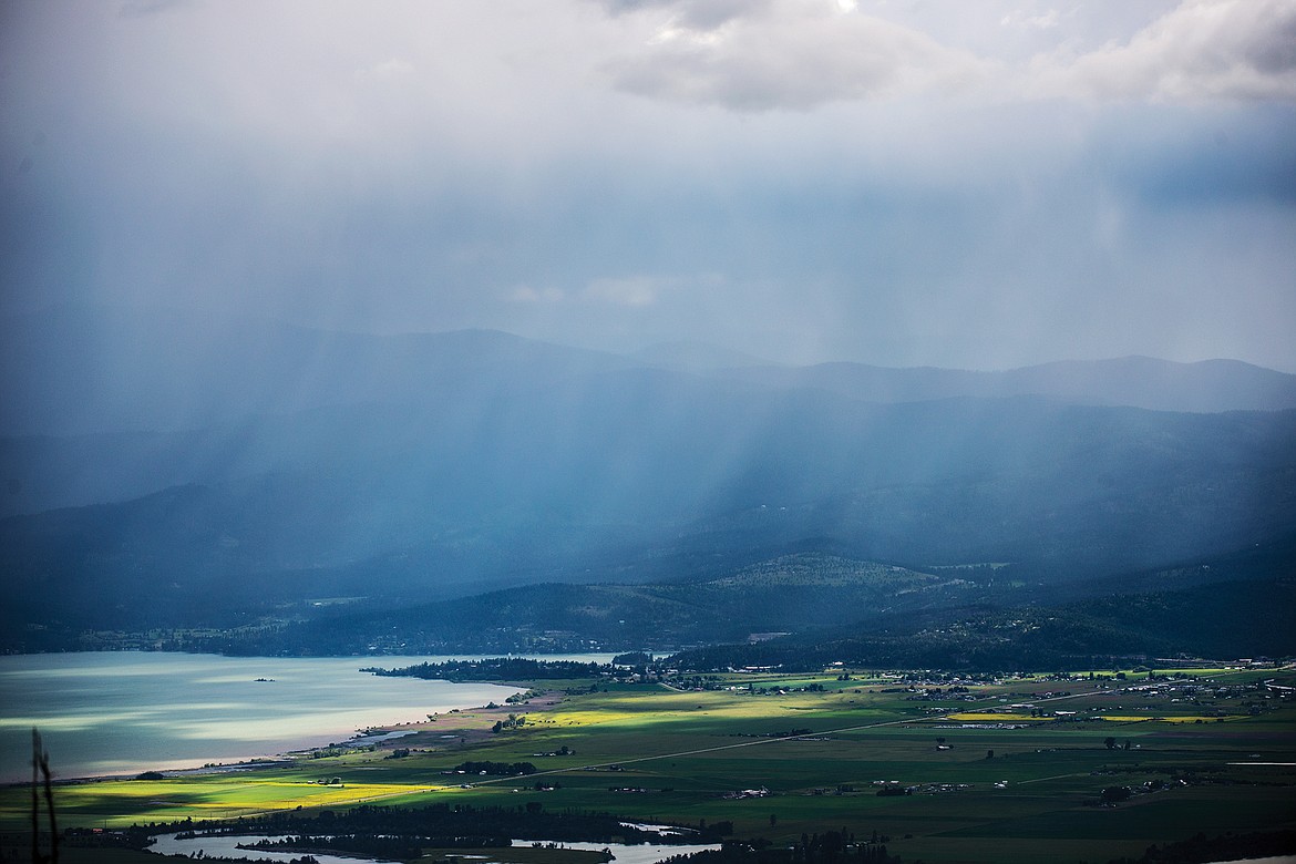 Rain falls over Flathead Lake as seen from the Jewel Basin last week.