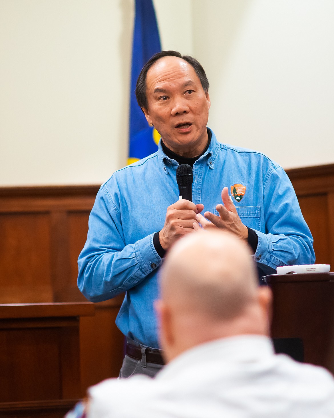 Glacier National Park Superintendent Jeff Mow talks about wildfire safety during the &quot;Wildfire in the Community&quot; forum last week. (Daniel McKay/Whitefish Pilot)