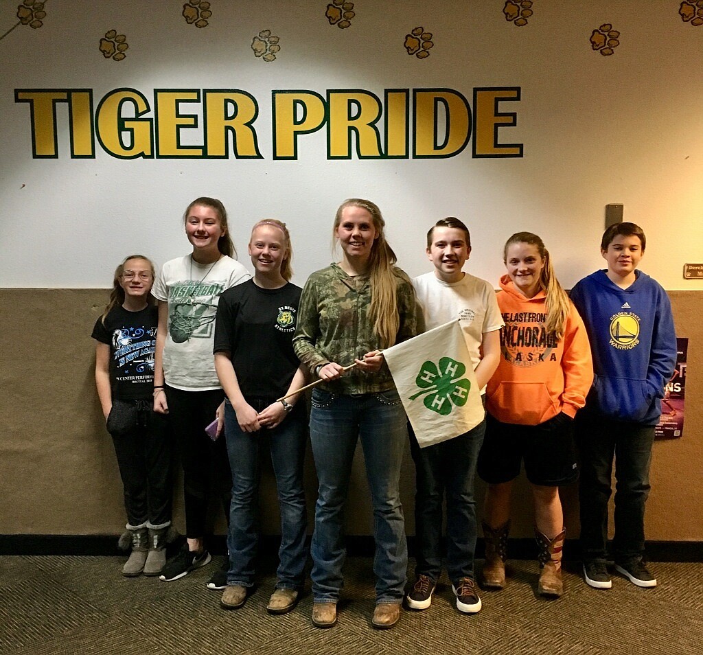 On Nov. 12, a 4-H meeting was held at the St. Regis School in the music room. The contents of this meeting were mainly focused on the newly elected officers, although the result was relatively the same as the previous year &#151; spare the positions. A smaller focus was also targeted toward the 4-H committees. The officers shown are, from left to right, Kiki Trayer (Recreational Leader), Tia Hendrick (Historian), Macy Hill (Secretary), Emma Hill (President), Carter Jasper (Vice President), Baylee Pruitt (Treasurer) and Jack Connolly (Reporter). (Photo courtesy of Jack Connolly).