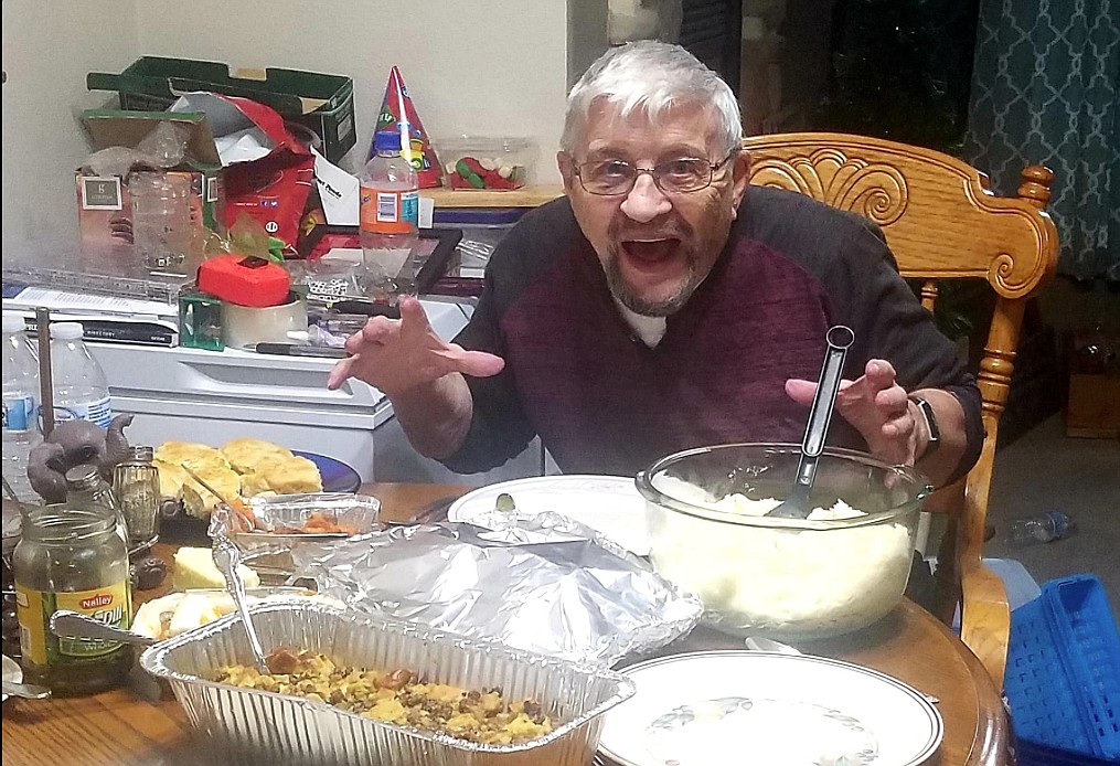 Frank Betts gets ready to attack his Thanksgiving meal, prepared by his wife, Jamie. (Photo provided)