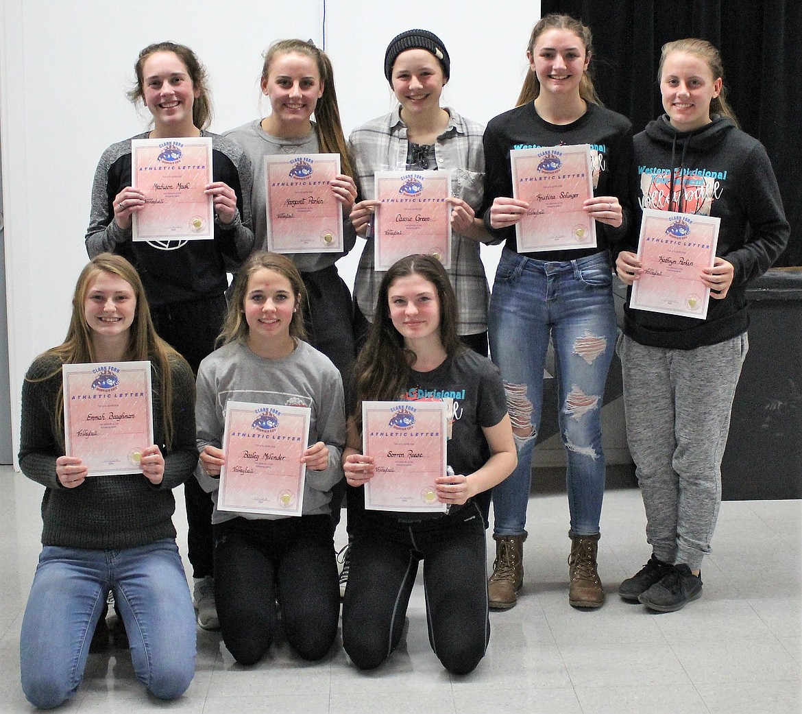 Clark Fork Lady Mountain Cats received their varsity letters and awards during a banquet on Nov. 14 in Superior. Madison Mask received All-State and All-Conference honors, and Margaret Parkin and Emmah Baughman were named All-Conference.