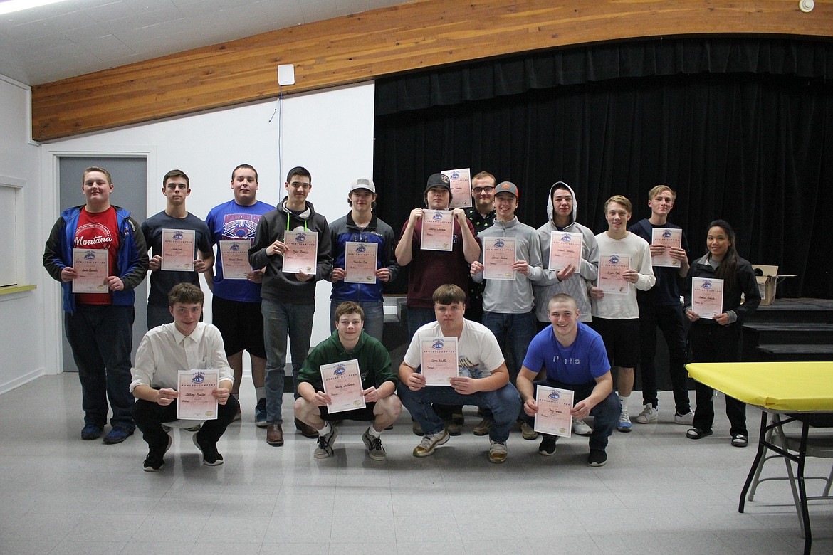 The Clark Fork Mountain Cats football team members received their varsity letters and awards on Nov. 14. The 8-man Class C team ended the season 6-4 and traveled to the state playoffs in Great Falls, were they lost to Great Falls Central.