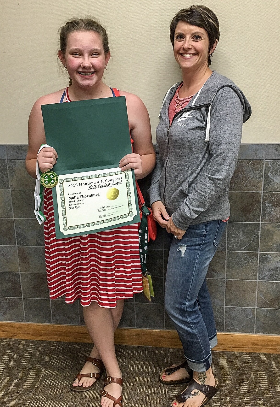 Malia Thornburg, who took first place in Stir-Ups at the Montana 4-H Congress in Bozeman this year, is heading to the National 4-H Congress in Atlanta, Georgia from November 23-27. Thornburg, pictured with mother Nicole Boswell and her certificate from the Montana 4-H Congress, is the first Lincoln County 4-H’er in at least 25 years to go to the National 4-H Congress. (Courtesy photo)