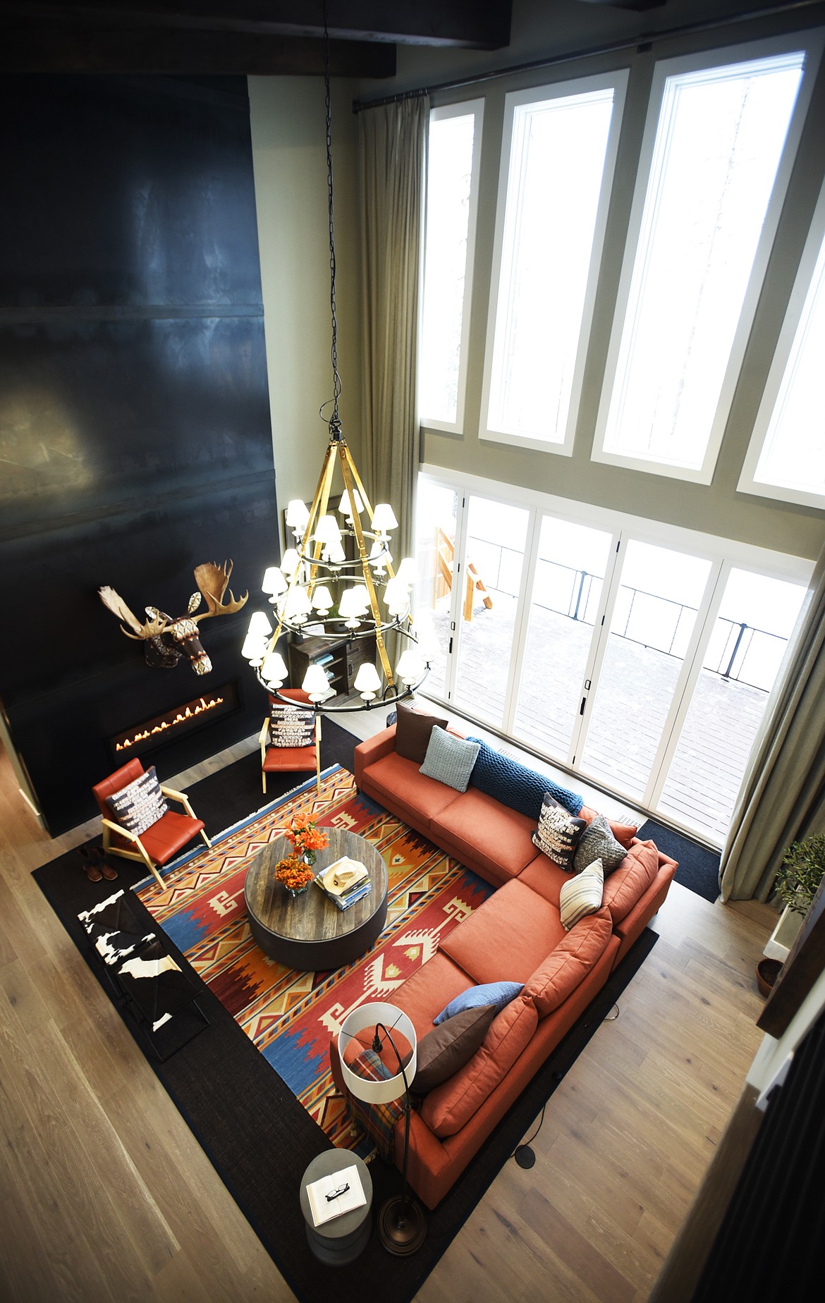 View of the great room from the second level of the HGTV Dream Home 2019 on Big Mountain in Whitefish, Montana.(Brenda Ahearn/Daily Inter Lake)