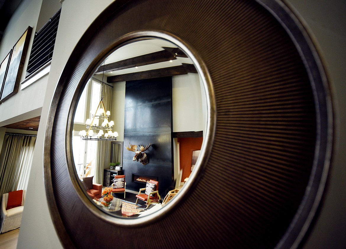 A round mirror in the great room of the HGTV Dream Home 2019 on Big Mountain creates an interesting view of the room.(Brenda Ahearn/Daily Inter Lake)