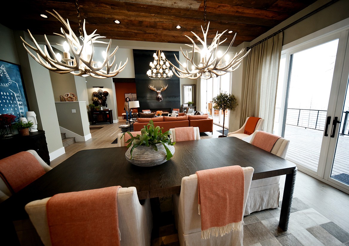 View of the dining area and great room of the HGTV Dream Home 2019 on Big Mountain in Whitefish, Montana.(Brenda Ahearn/Daily Inter Lake)