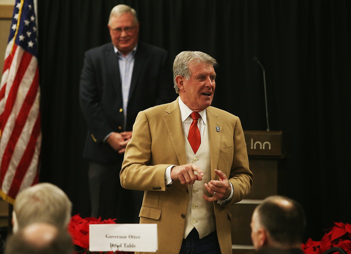 Governor Butch Otter gives his farewell address to Coeur d&#146;Alene&#146;s business community during a luncheon Tuesday afternoon at the Best Western Plus Coeur d&#146;Alene Inn. (LOREN BENOIT/Press)