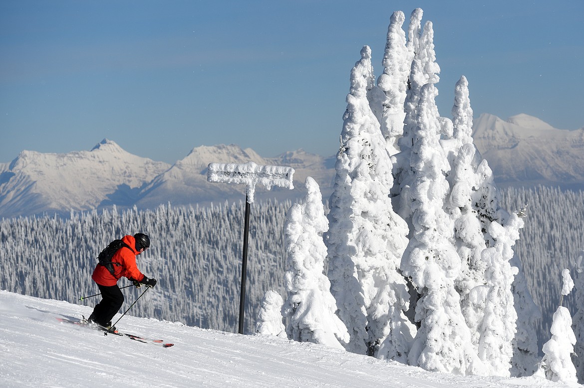 A heads down Russ's Street on opening day at Whitefish Mountain Resort on Thursday. (Casey Kreider/Daily Inter Lake)