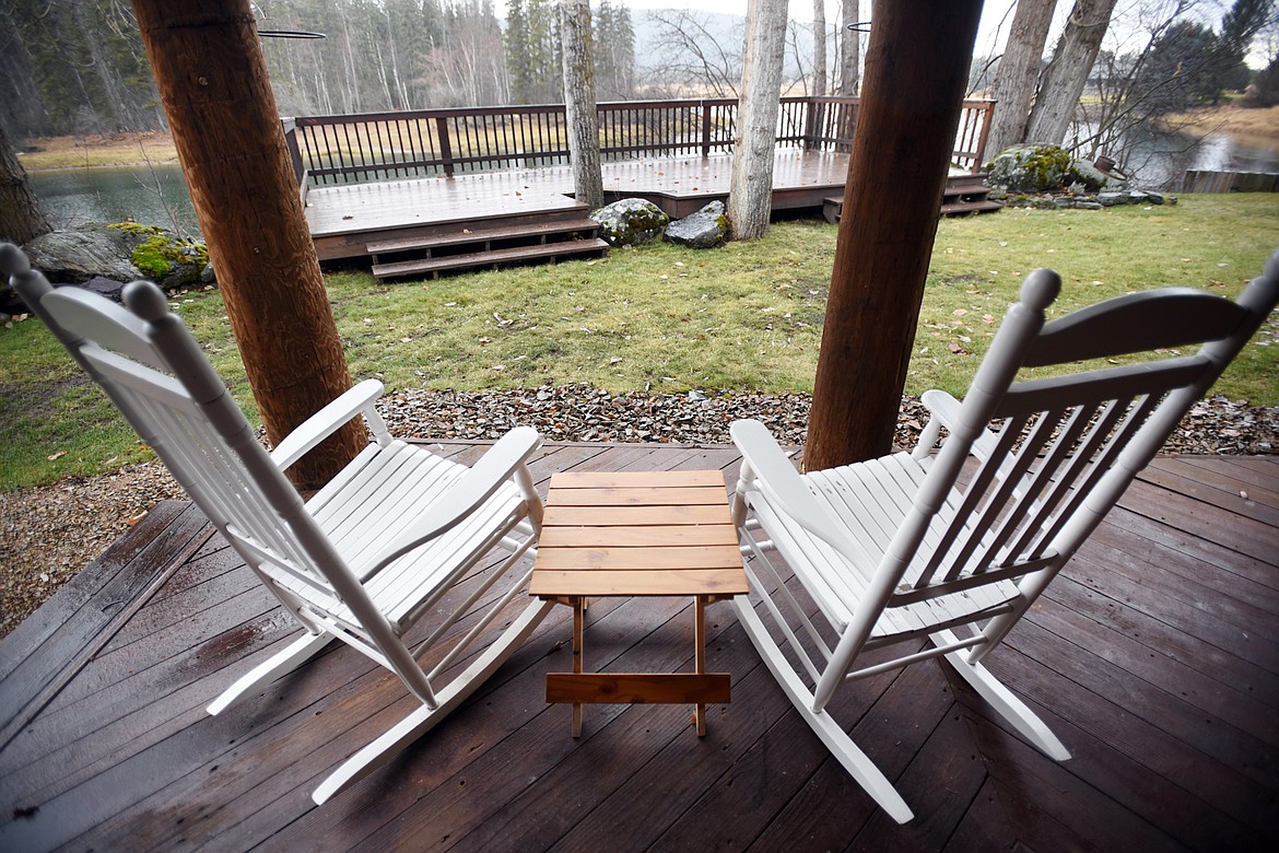 View of the Swan River from the deck of one of the cabins at The Nest on a rainy Wednesday afternoon, November 28, in Ferndale.(Brenda Ahearn/Daily Inter Lake)