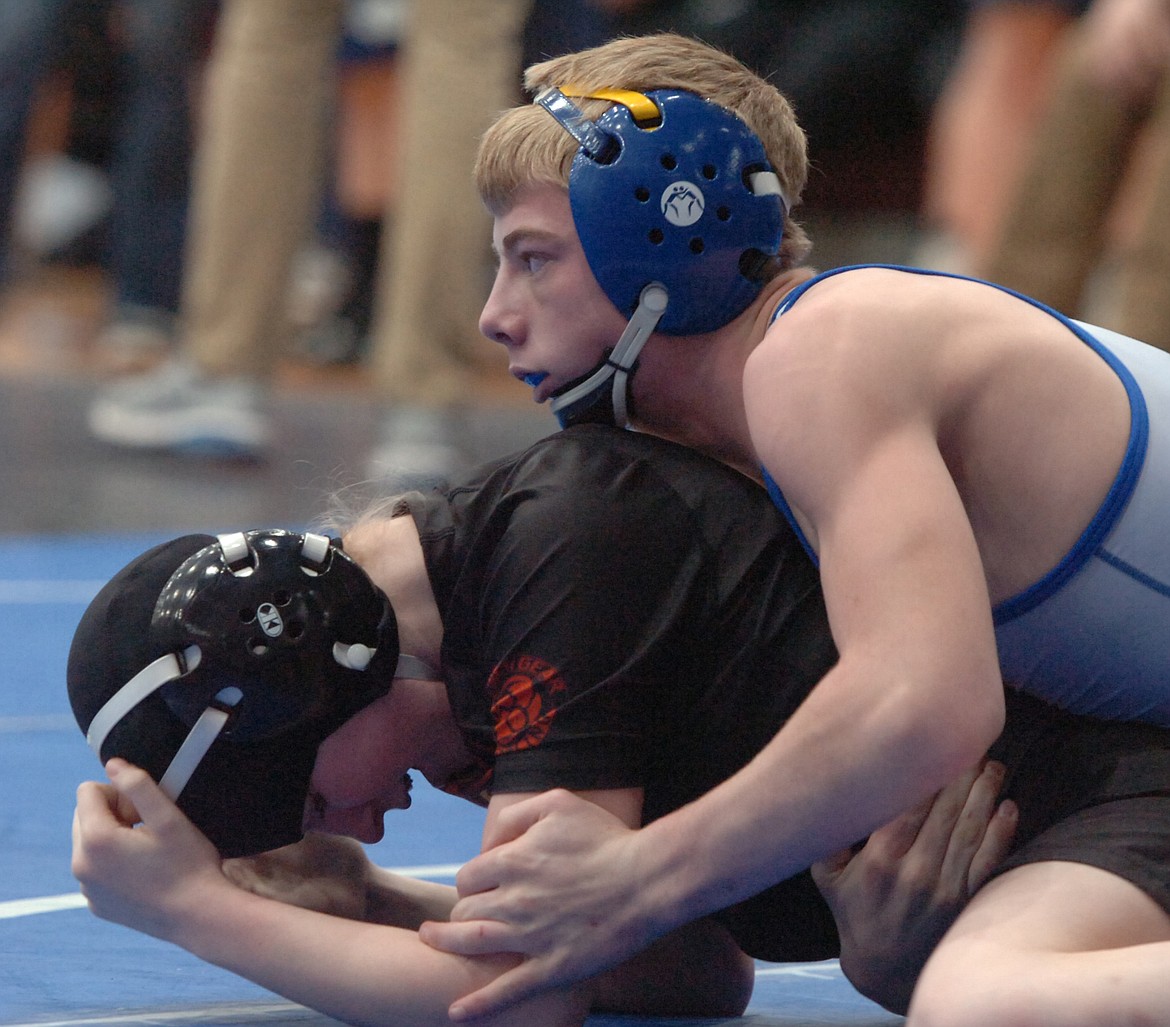 Trae Thilmony, a freshman on the Thompson Falls/Noxon wrestling team, captured the 113-pound title at the Owen Invite. (Joe Sova/Clark Fork Valley Press)