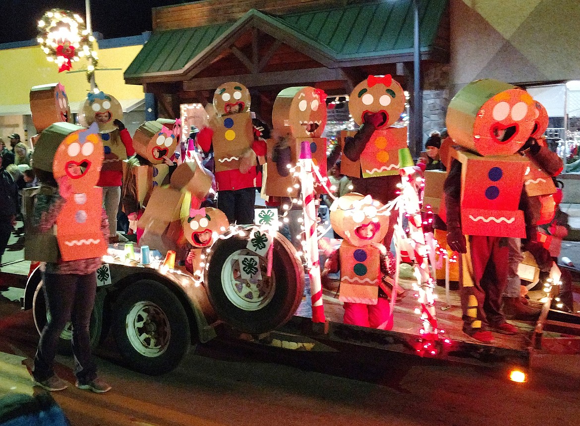 One of the most eye-catching floats during the Polson Parade of Lights was filled with lively gingerbread characters. (Joe Sova/Lake County Leader)