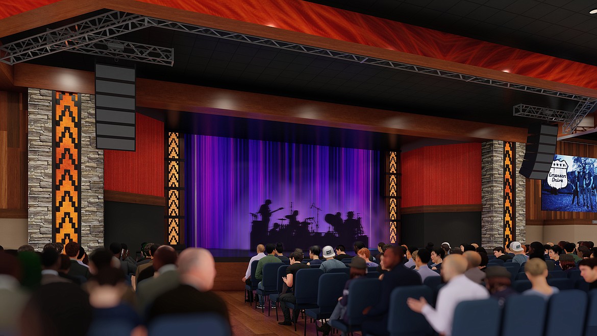 Rendering courtesy of the COEUR d&#146;ALENE TRIBE
The event center at the Coeur d&#146;Alene Casino is being renovated for a larger stage and multi-tiered seating that allows for improved viewing. The move is intended to attract big-name acts to the venue.