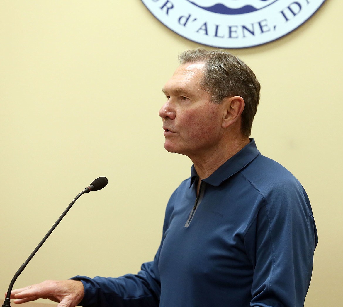 John Barlow expresses concerns Monday about asking district patrons to make the Coeur d&#146;Alene School District&#146;s supplemental levy permanent. (JUDD WILSON/Press)