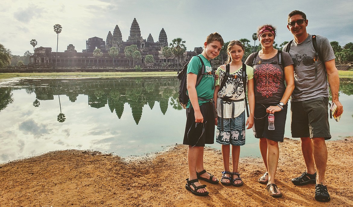 Courtesy photo
From left, Jamey, Becca, Nicola and Evan McLachlan of Coeur d&#146;Alene smile for a family photo in front of the historic Angkor Wat temple complex in Siem Reap, Cambodia, in October 2016 while on a yearlong journey around the world. Nicola and Evan homeschooled the kids, then 12 and 10, as they traveled the globe on a thoroughly planned budget. One of their goals was to inspire compassion and understanding in their children as they encountered people of different cultures.