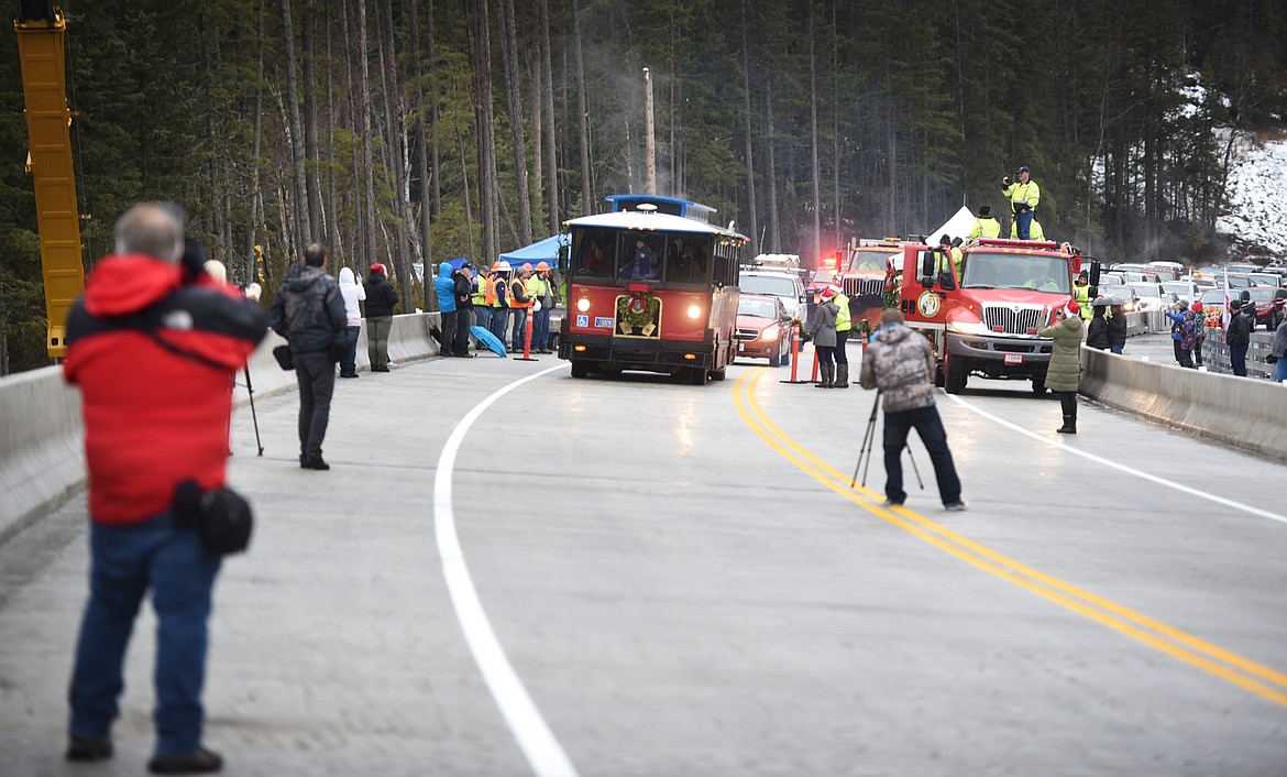 Dee Brown, winner of the raffle to be the first to cross the new $12.7 million U.S. Highway 2 bridge invited about 45 people to accompany her. Brown said that of the nearly 3000 tickets purchased, she bought approximately 50 of them.(Brenda Ahearn/Daily Inter Lake)