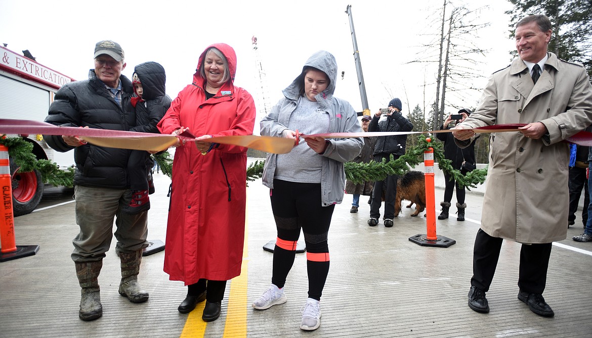 Republican Senator Dee Brown and others make if official opening the new $12.7 million U.S. Highway 2 bridge at the South Fork Bridge Ribbon-Cutting on Tuesday, December 18, in Hungry Horse.(Brenda Ahearn/Daily Inter Lake)