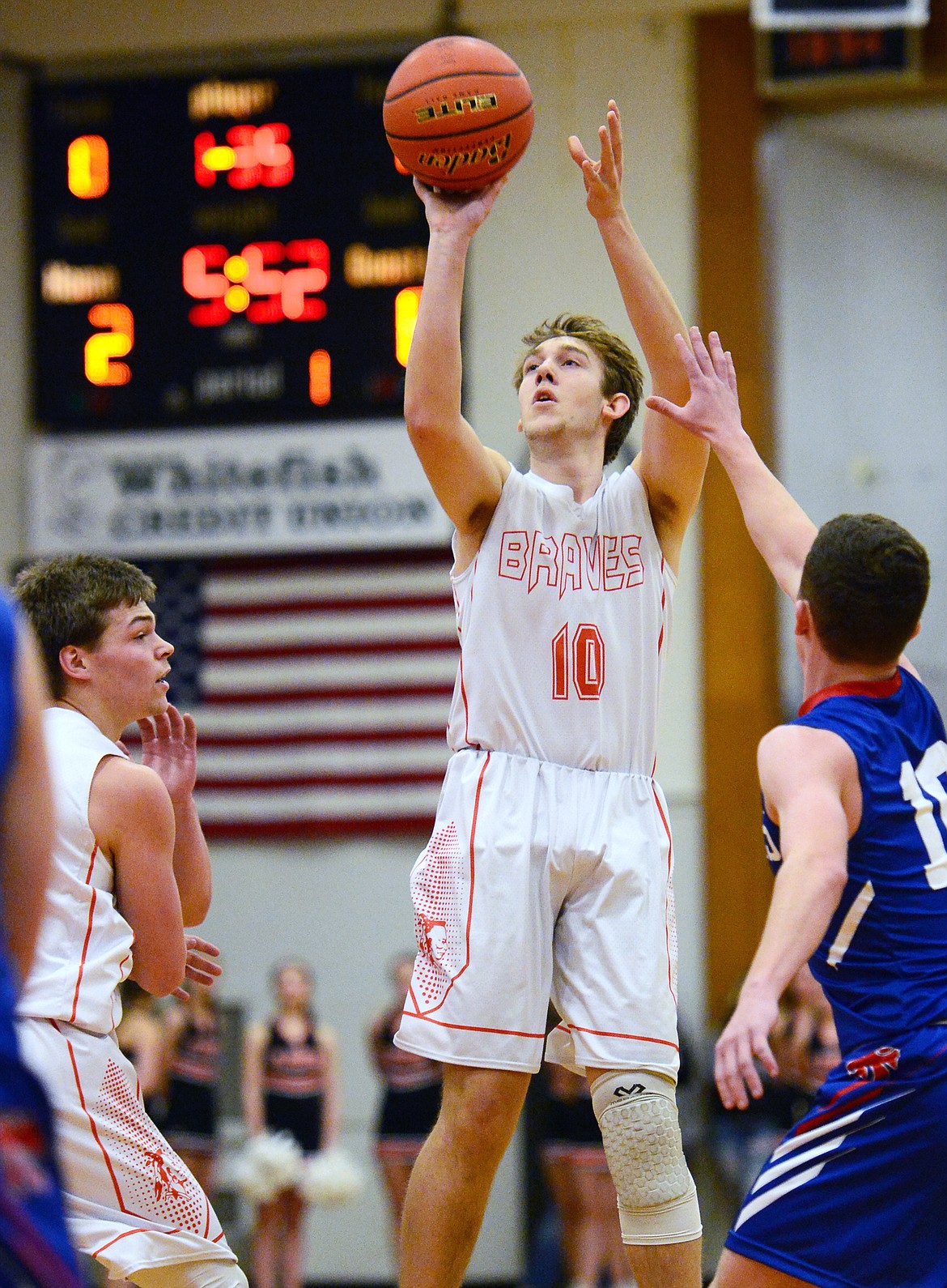 Flathead's Stephen Bridges (10) looks to shoot against Columbia Falls at Flathead High School on Saturday. (Casey Kreider/Daily Inter Lake)