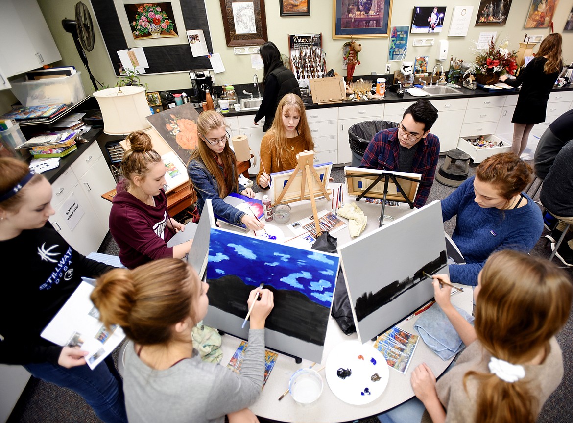 High school students at Stillwater Christian School work on landscape projects in Barb Beckwith&#146;s art class at Stillwater Christian School.
(Brenda Ahearn/Daily Inter Lake)