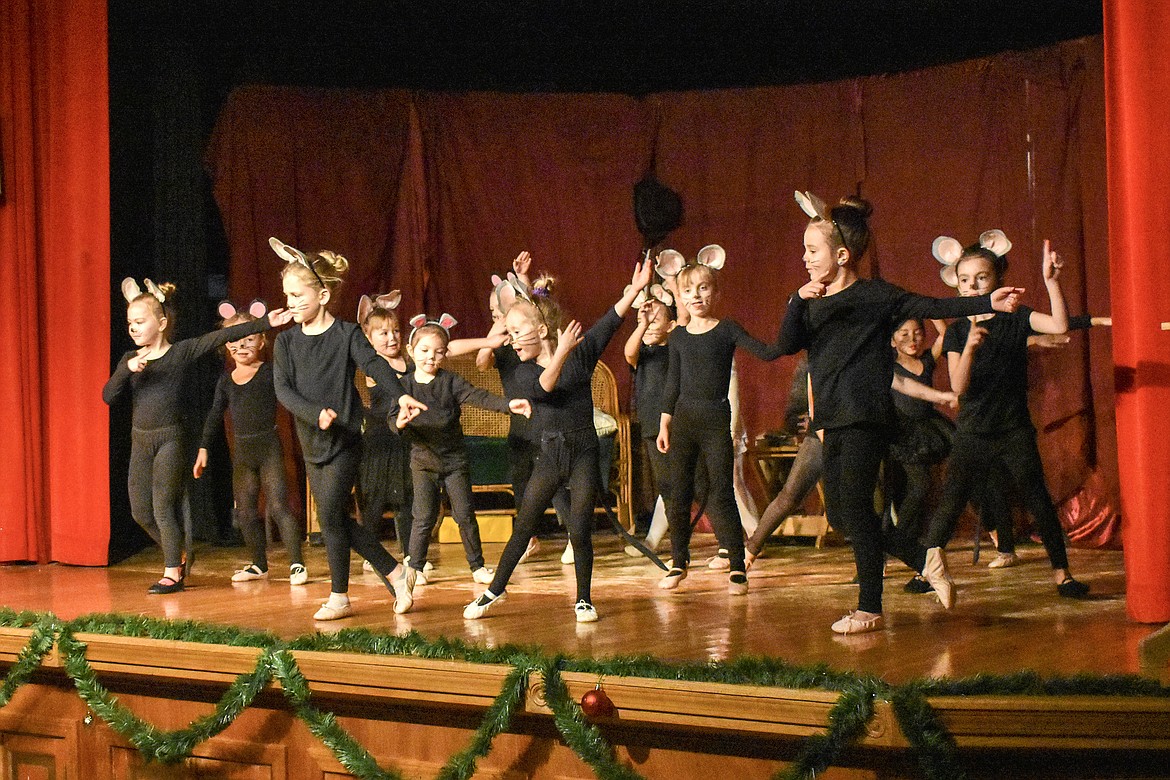 The Karina Hancock dancers play the mice during the Pitiful Players production of A Christmas Carol at the K.W. Maki Theater Sunday. (Ben Kibbey/The Western News)