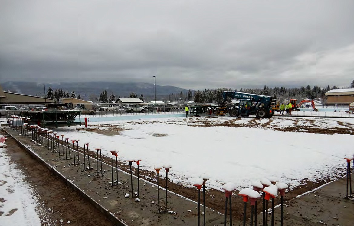 Construction crews work on setting the wall footings for the new Muldown Elementary School. (Dow Powell photo)