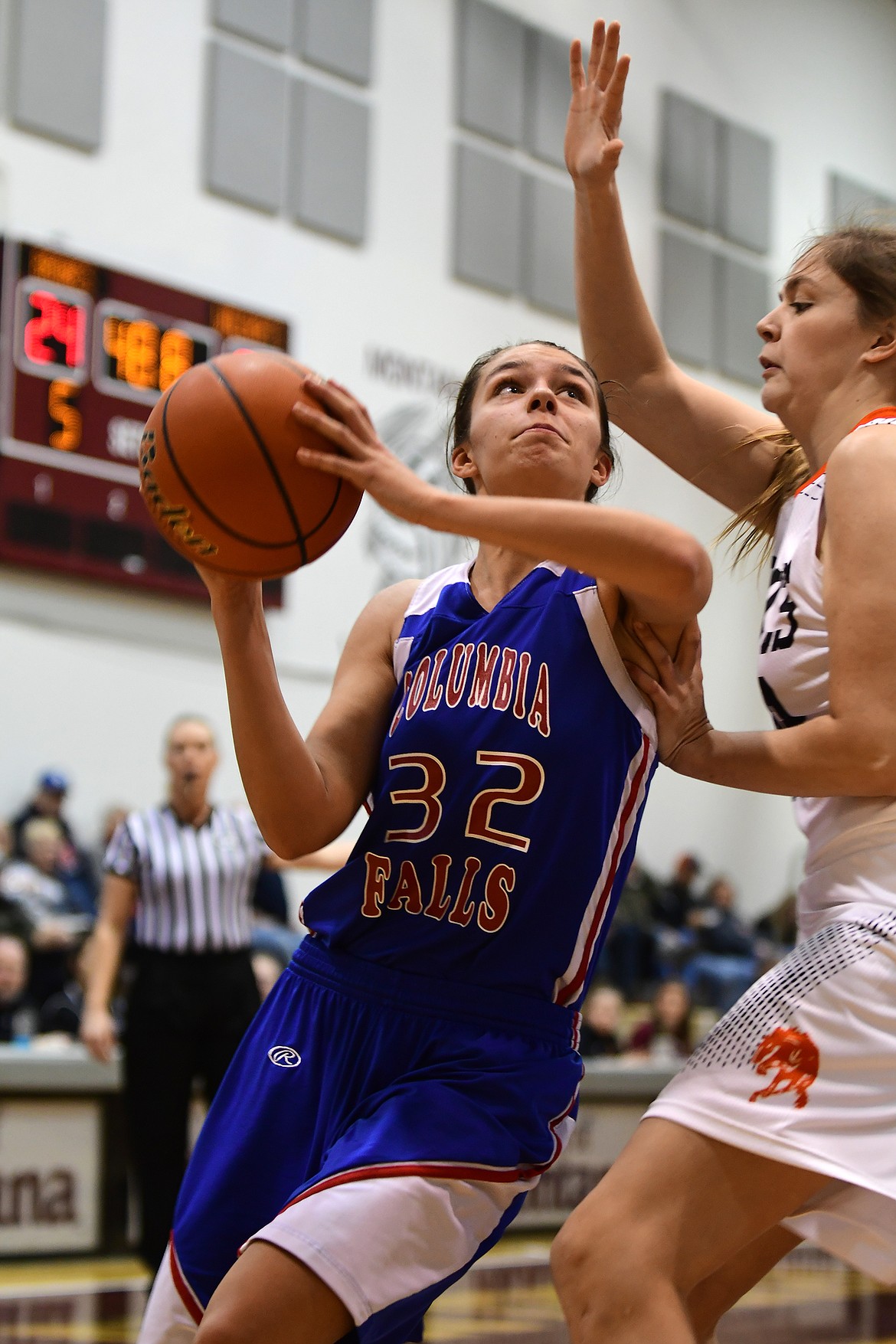 Madysen Hoerner goes up for a shot against Frenchtown Saturday. (Jeremy Weber photo)