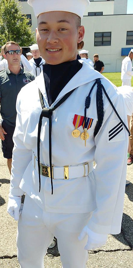 Seaman Anthony Byrns, pictured in full uniform, was a part of the ceremonial honor guard serving as a casket bearer during the interment of President George H.W. Bush on Dec. 6 (Photo courtesy of Kevin Byrns)