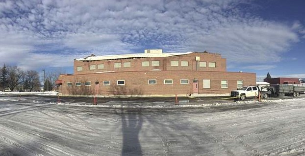 The south parking lot of Linderman Elementary in Polson is roped off after a portion of the roof caved on Saturday, Jan. 6. (Ashley Fox/Lake County Leader)